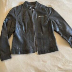 Brown 100% leather,  lined bomber jacket